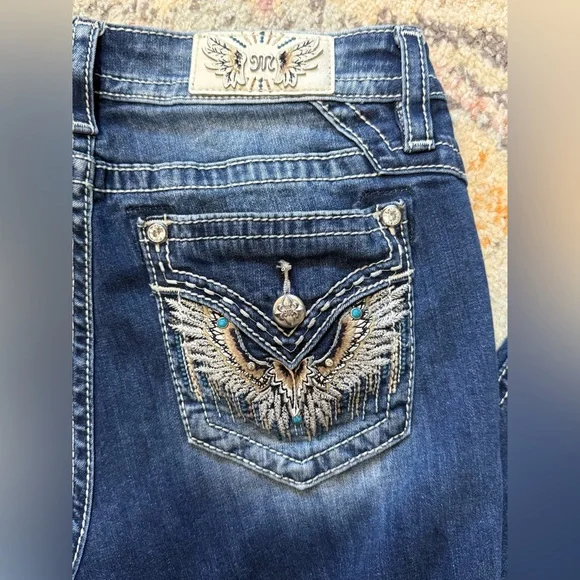 Miss Me Womens Size 32 Mid Rise Skinny Jeans Embellished Pockets Western - Picture 7 of 7